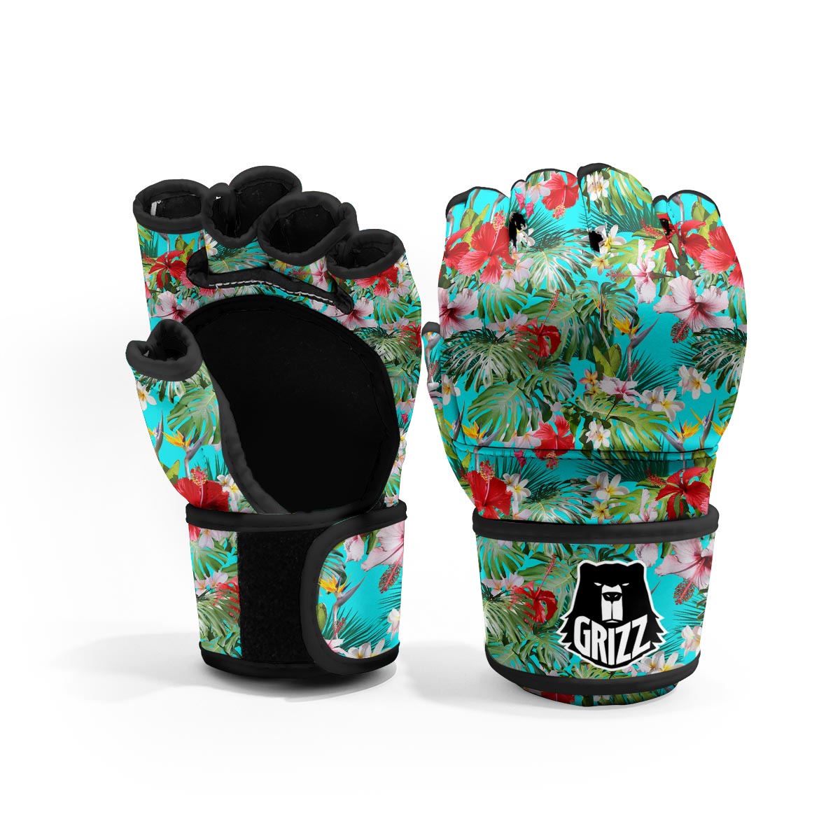 Plumeria Red Hibiscus Print Pattern MMA Gloves-grizzshop