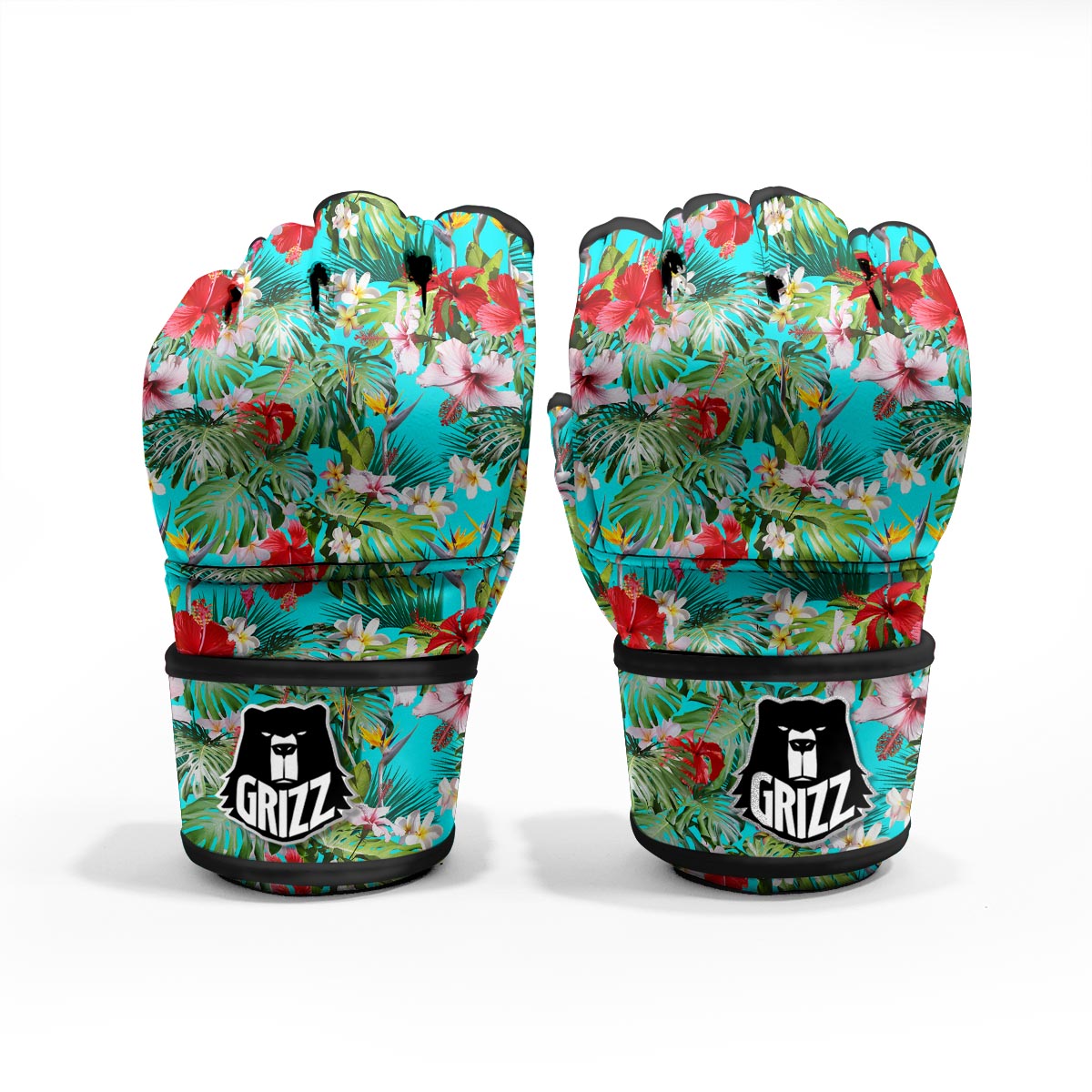 Plumeria Red Hibiscus Print Pattern MMA Gloves-grizzshop