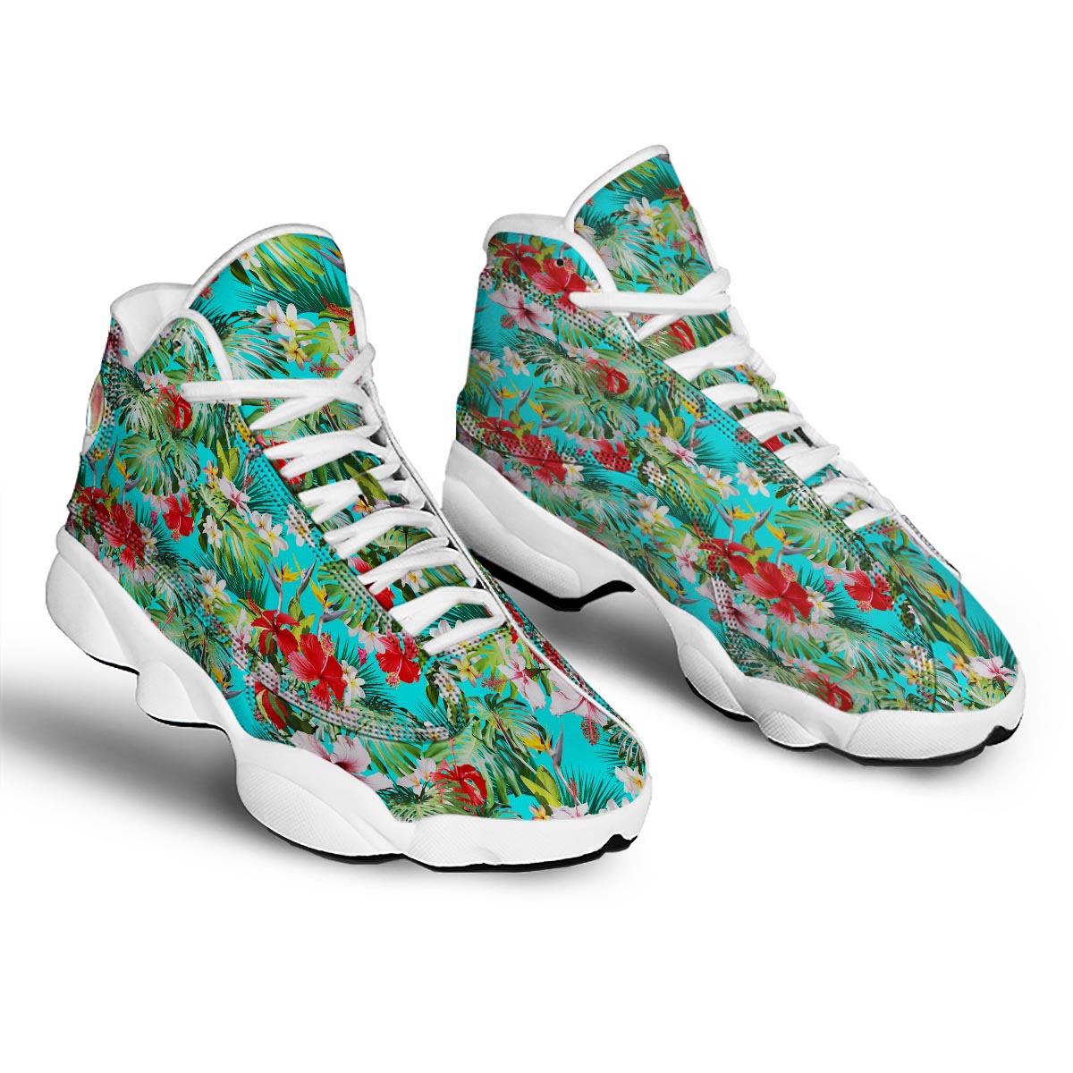 Plumeria Red Hibiscus Print Pattern White Basketball Shoes-grizzshop