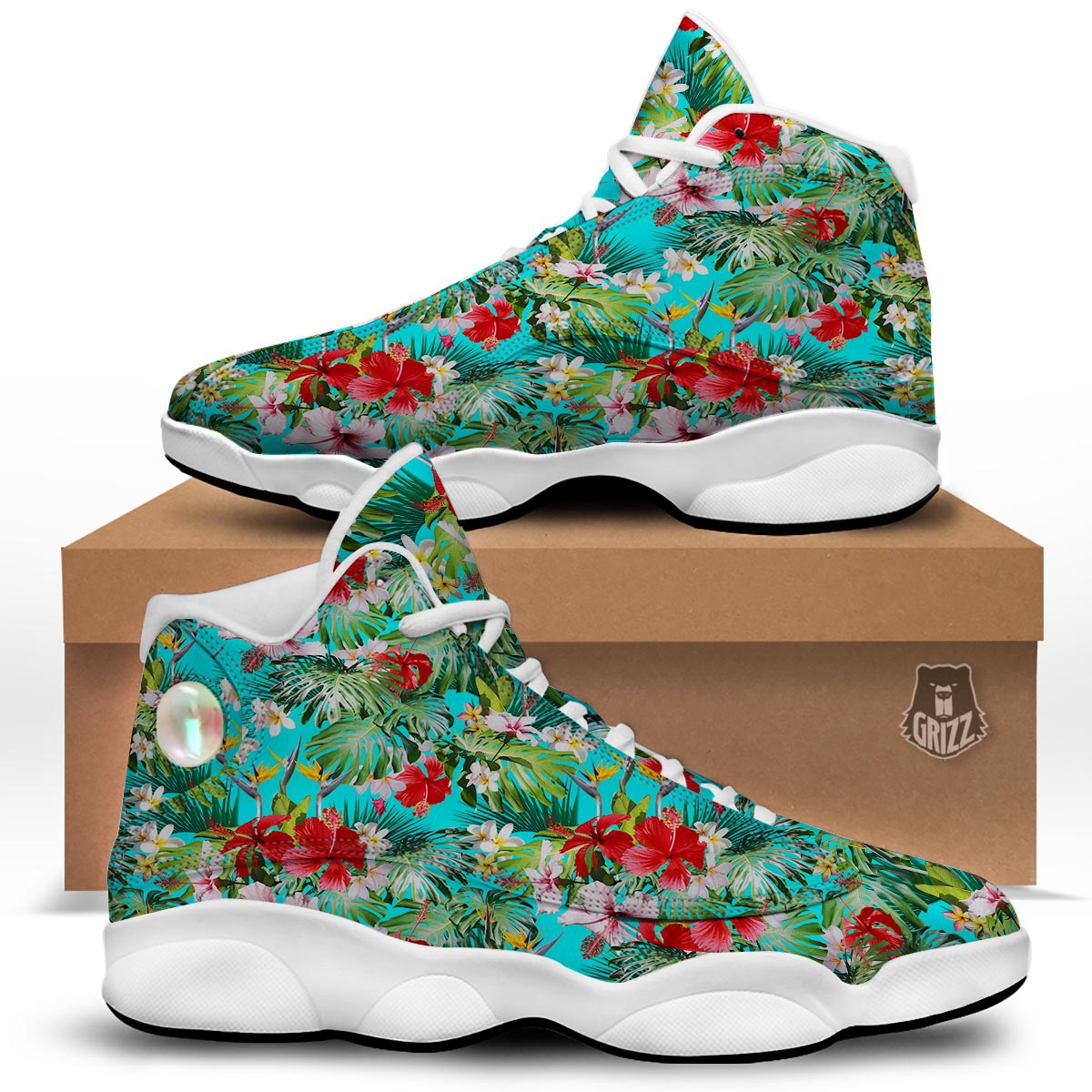 Plumeria Red Hibiscus Print Pattern White Basketball Shoes-grizzshop