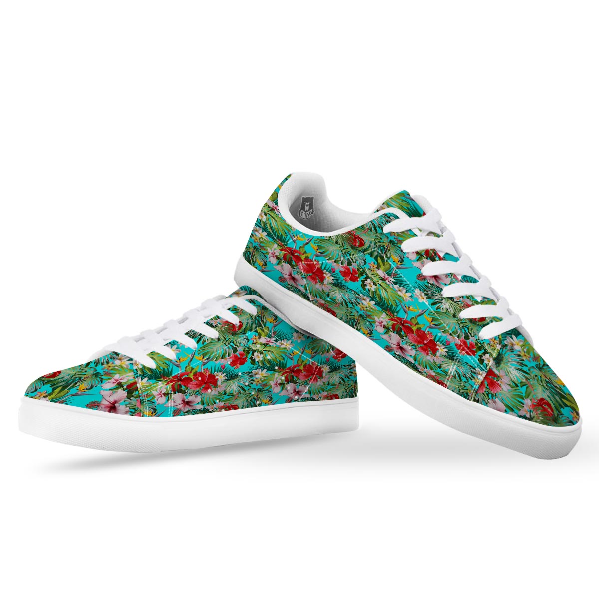 Plumeria Red Hibiscus Print Pattern White Low Top Sneakers-grizzshop