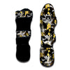 Plumeria Yellow And Black Print Pattern Muay Thai Shin Guards-grizzshop