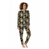 Plumeria Yellow And Black Print Pattern Women's Pajamas-grizzshop