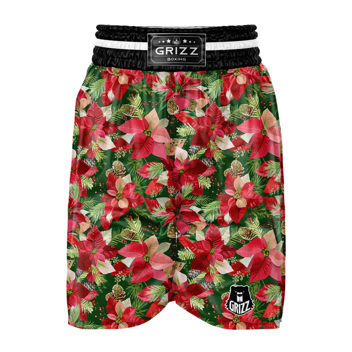 Poinsettia Christmas Vintage Print Pattern Boxing Shorts-grizzshop