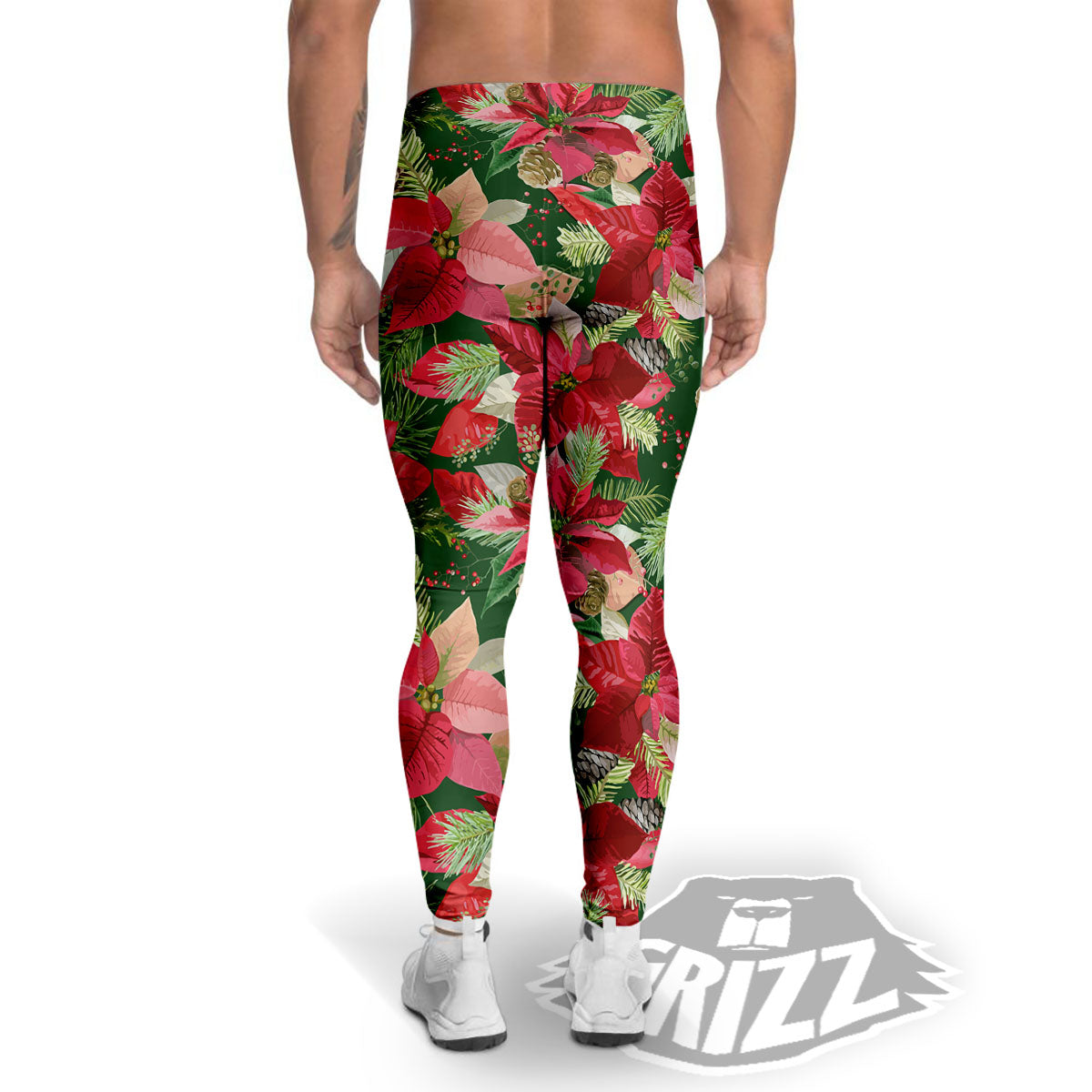 Poinsettia Christmas Vintage Print Pattern Men's Leggings-grizzshop