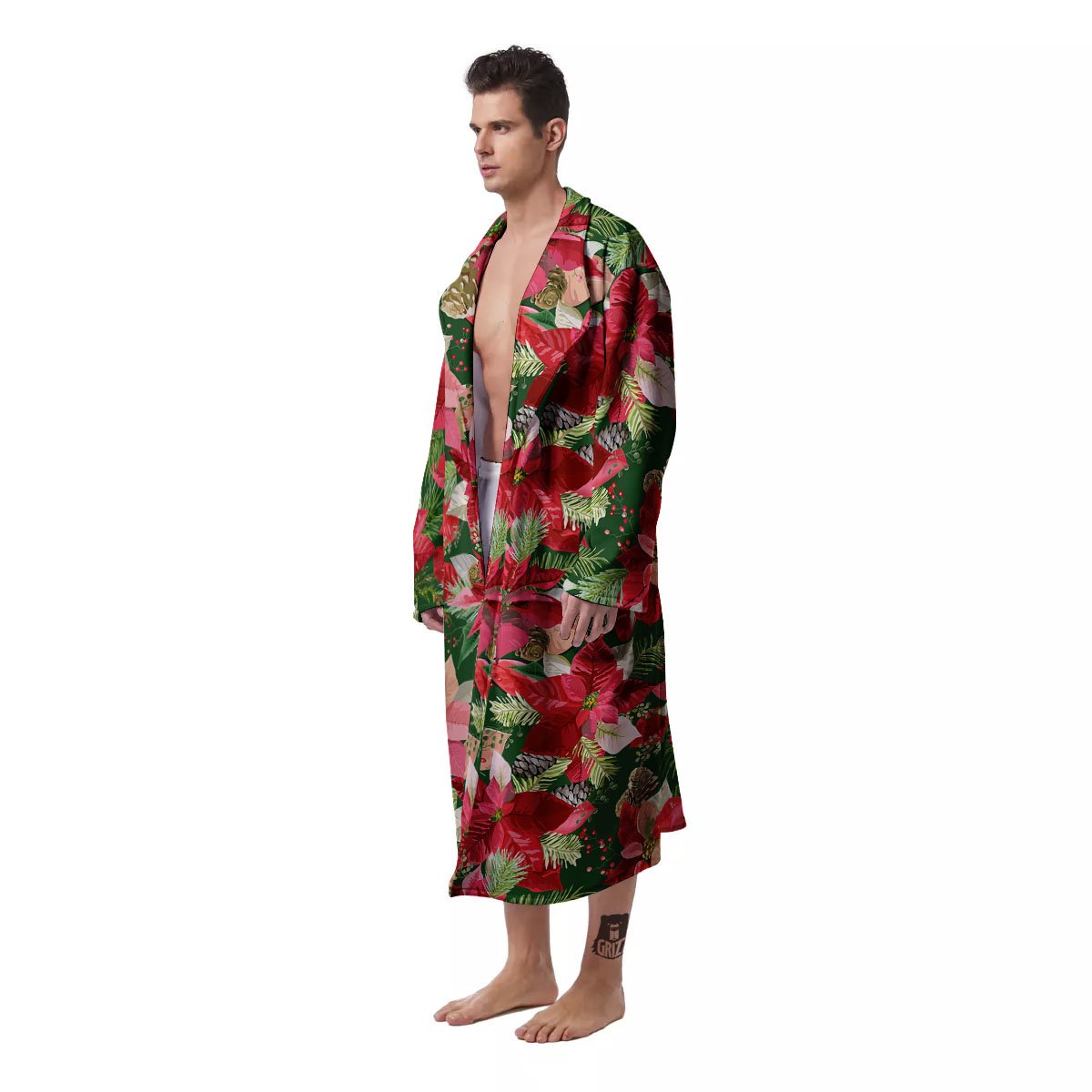 Poinsettia Christmas Vintage Print Pattern Men's Robe-grizzshop