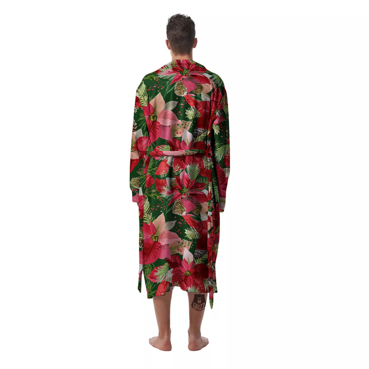 Poinsettia Christmas Vintage Print Pattern Men's Robe-grizzshop