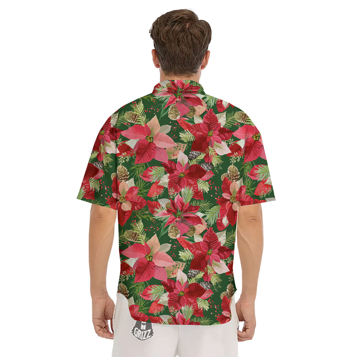Poinsettia Christmas Vintage Print Pattern Men's Short Sleeve Shirts-grizzshop