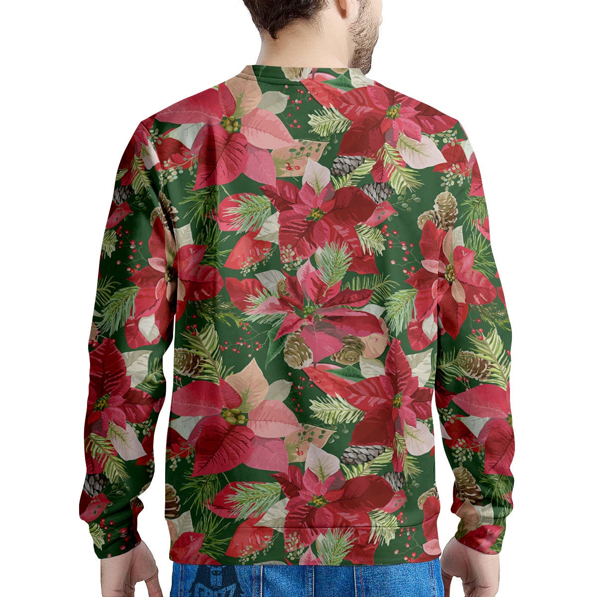 Poinsettia Christmas Vintage Print Pattern Men's Sweatshirt-grizzshop