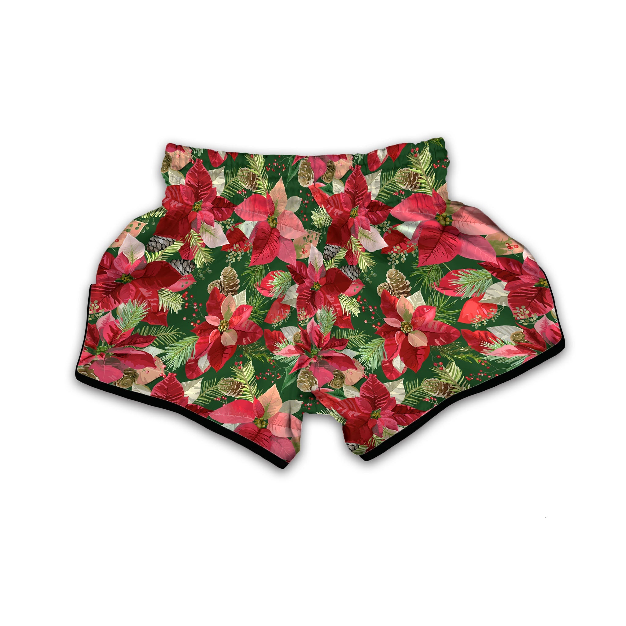 Poinsettia Christmas Vintage Print Pattern Muay Thai Boxing Shorts-grizzshop