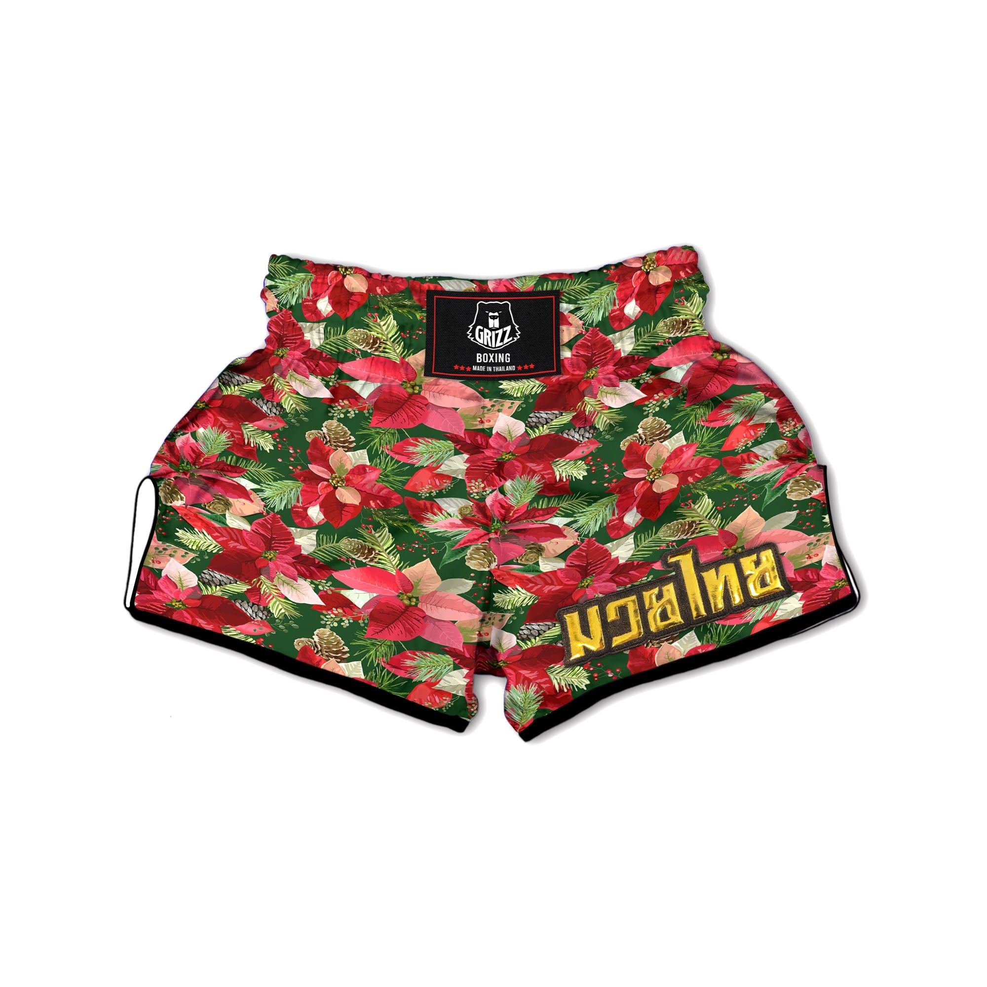 Poinsettia Christmas Vintage Print Pattern Muay Thai Boxing Shorts-grizzshop