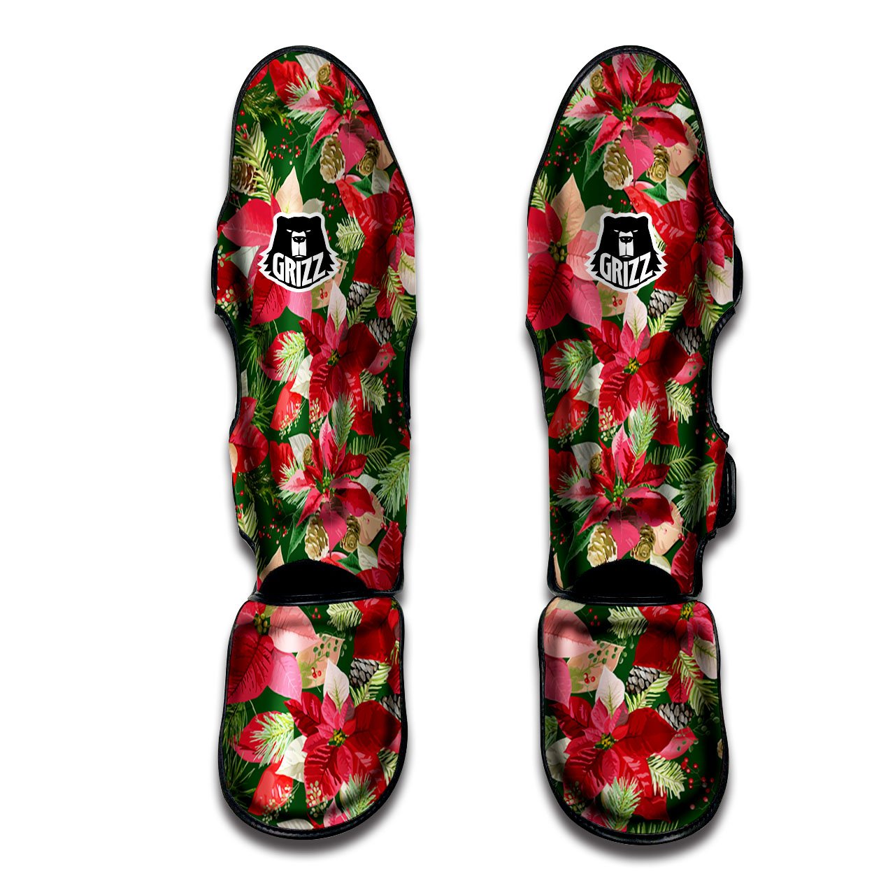 Poinsettia Christmas Vintage Print Pattern Muay Thai Shin Guards-grizzshop