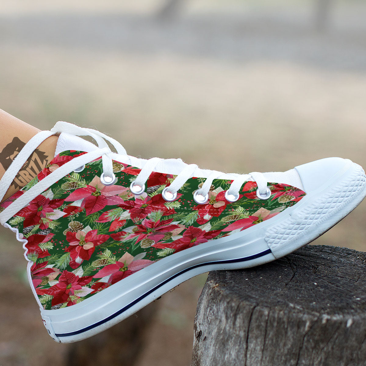 Poinsettia Christmas Vintage Print Pattern White High Top Shoes-grizzshop