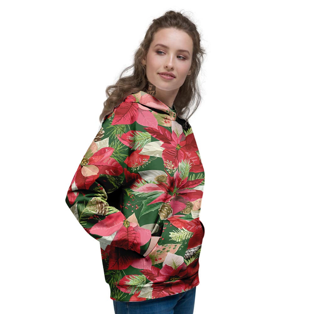 Poinsettia Christmas Vintage Print Pattern Women's Hoodie-grizzshop