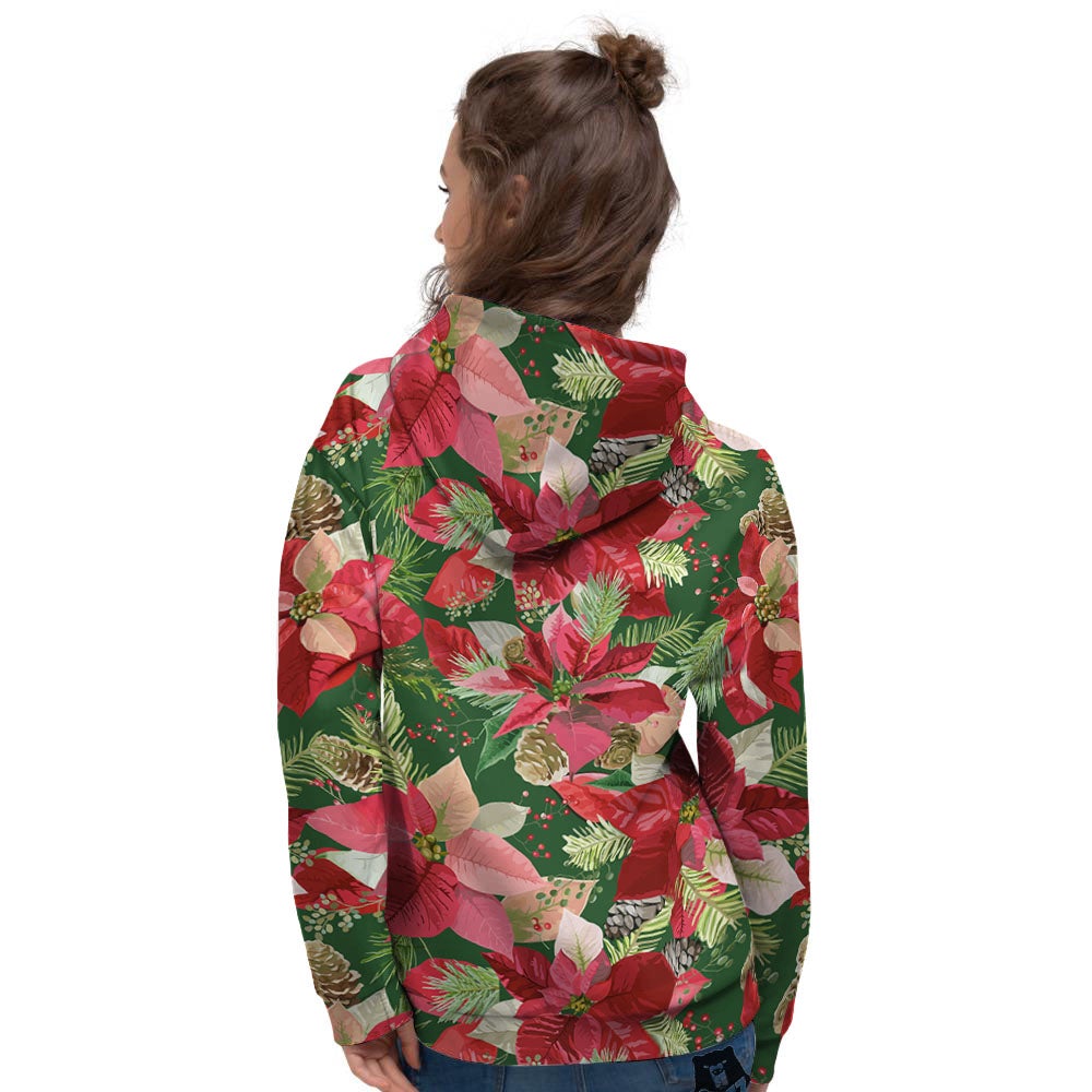 Poinsettia Christmas Vintage Print Pattern Women's Hoodie-grizzshop