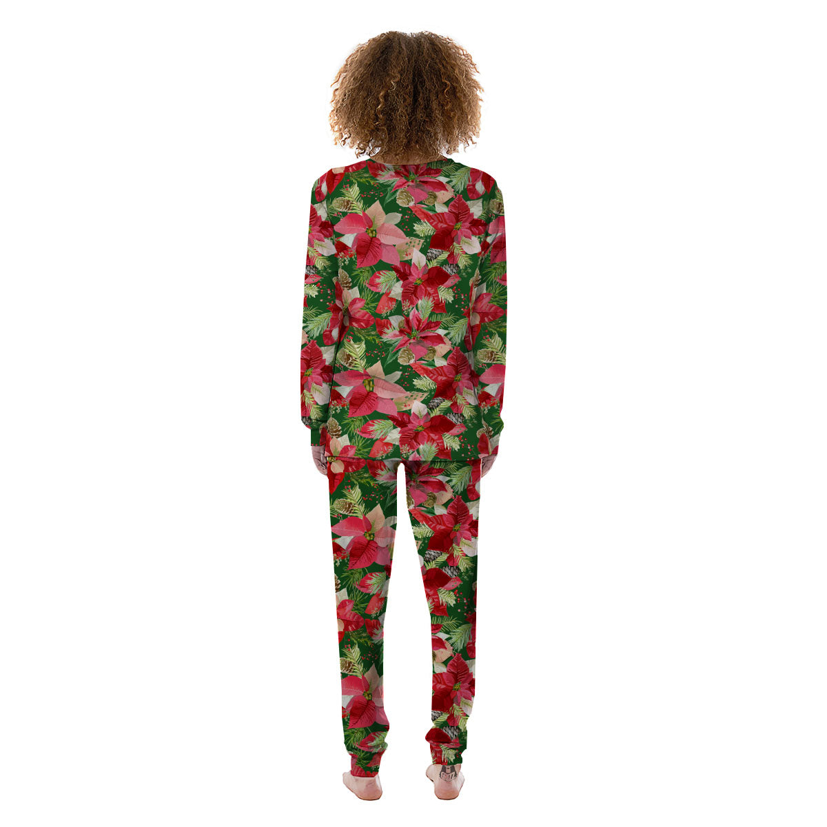 Poinsettia Christmas Vintage Print Pattern Women's Pajamas-grizzshop