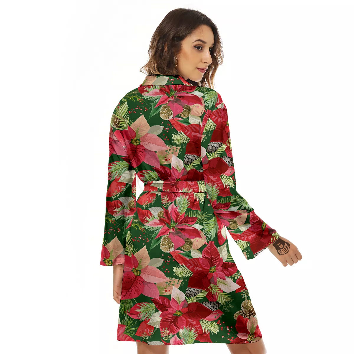 Poinsettia Christmas Vintage Print Pattern Women's Robe-grizzshop