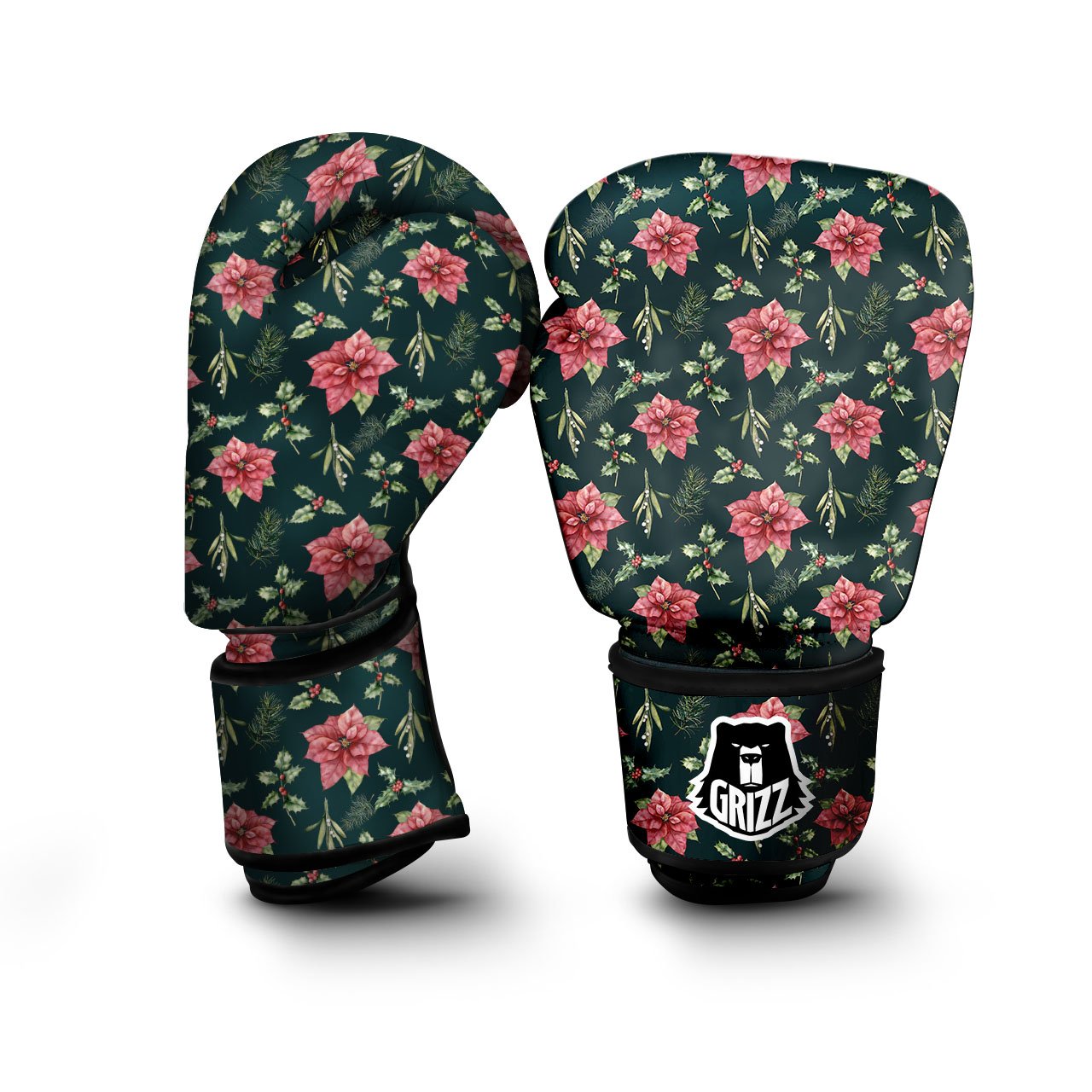 Poinsettia Christmas Watercolor Print Pattern Boxing Gloves-grizzshop