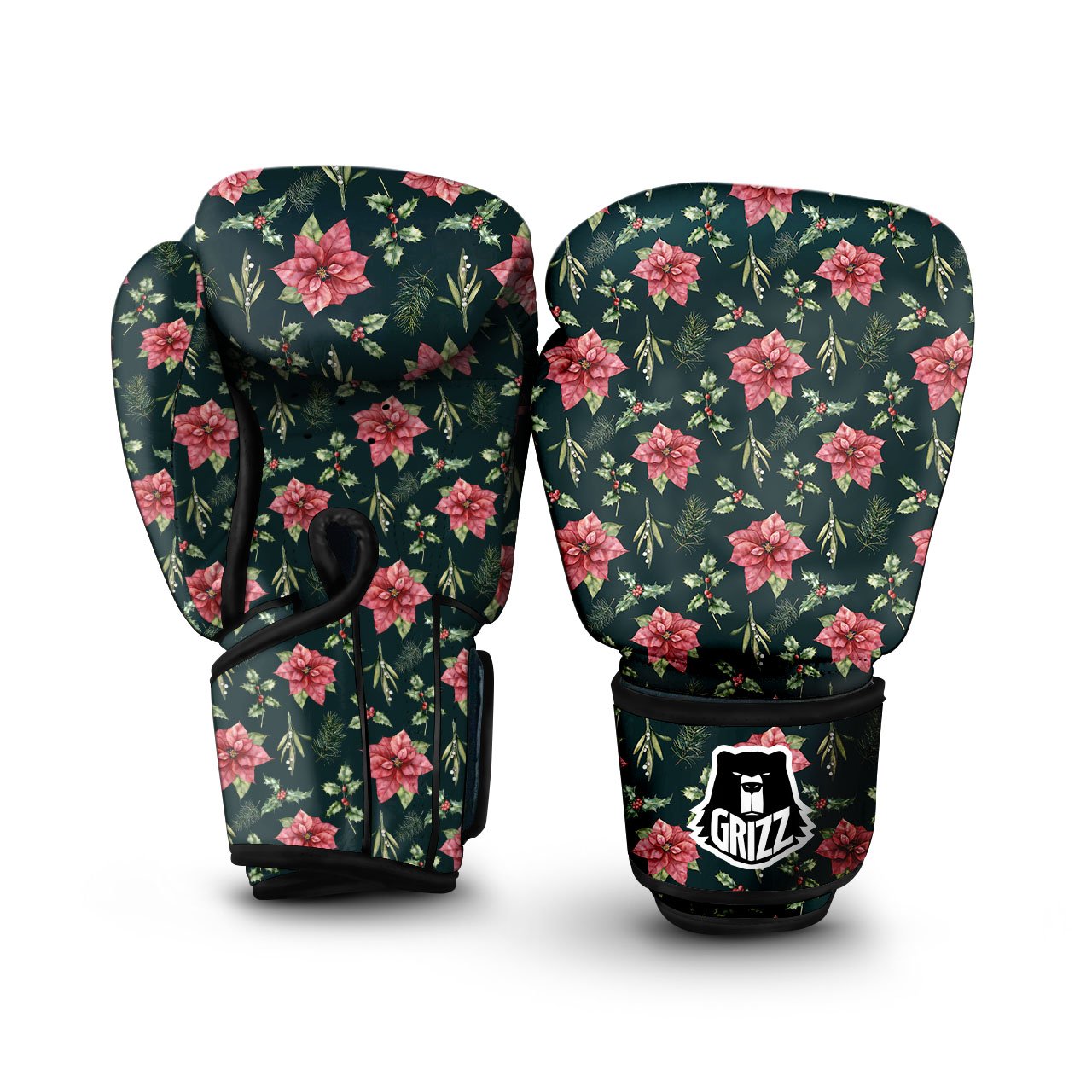 Poinsettia Christmas Watercolor Print Pattern Boxing Gloves-grizzshop
