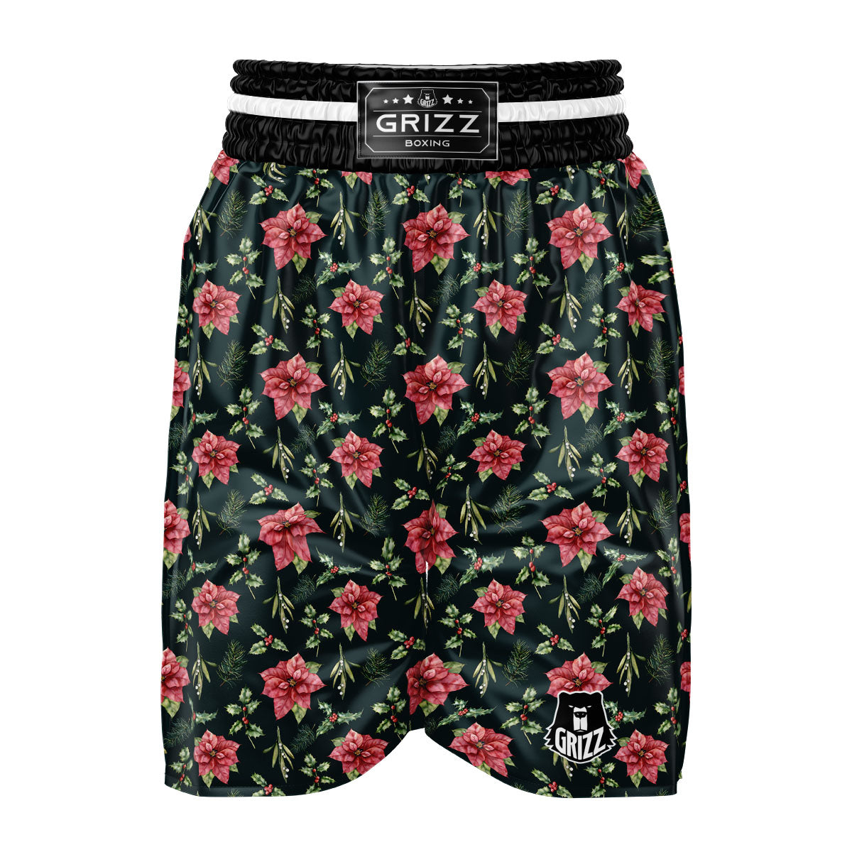 Poinsettia Christmas Watercolor Print Pattern Boxing Shorts-grizzshop