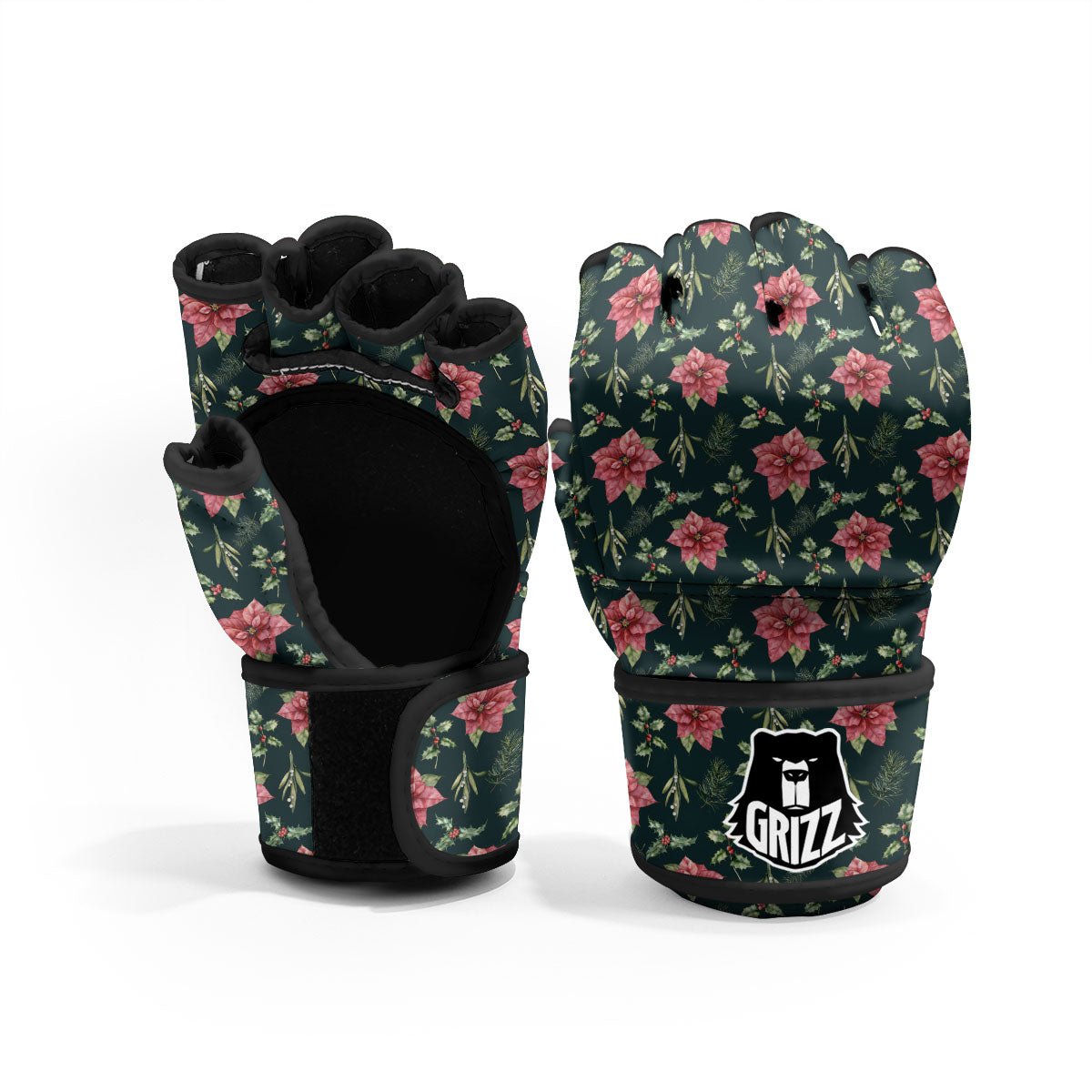 Poinsettia Christmas Watercolor Print Pattern MMA Gloves-grizzshop