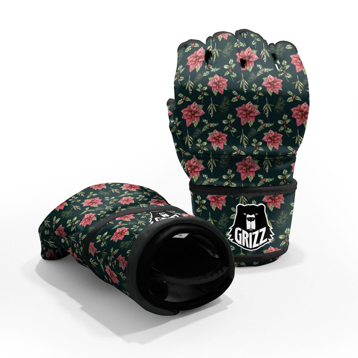 Poinsettia Christmas Watercolor Print Pattern MMA Gloves-grizzshop