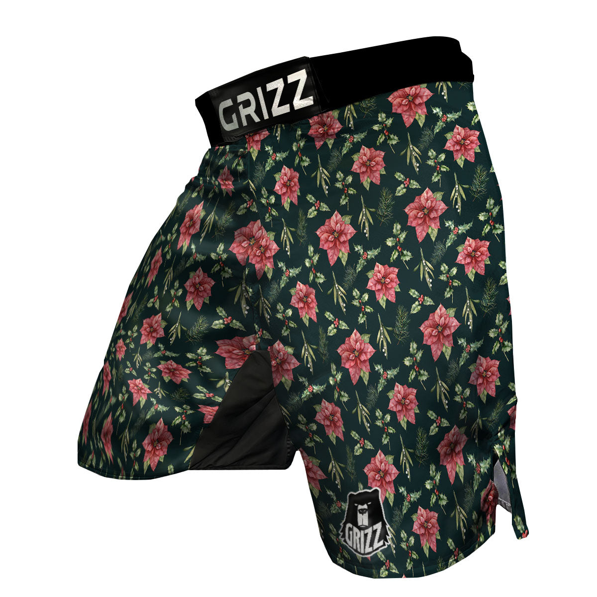 Poinsettia Christmas Watercolor Print Pattern MMA Shorts-grizzshop