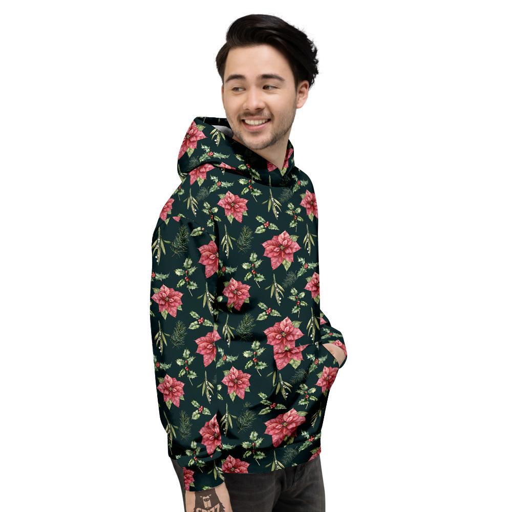 Poinsettia Christmas Watercolor Print Pattern Men's Hoodie-grizzshop