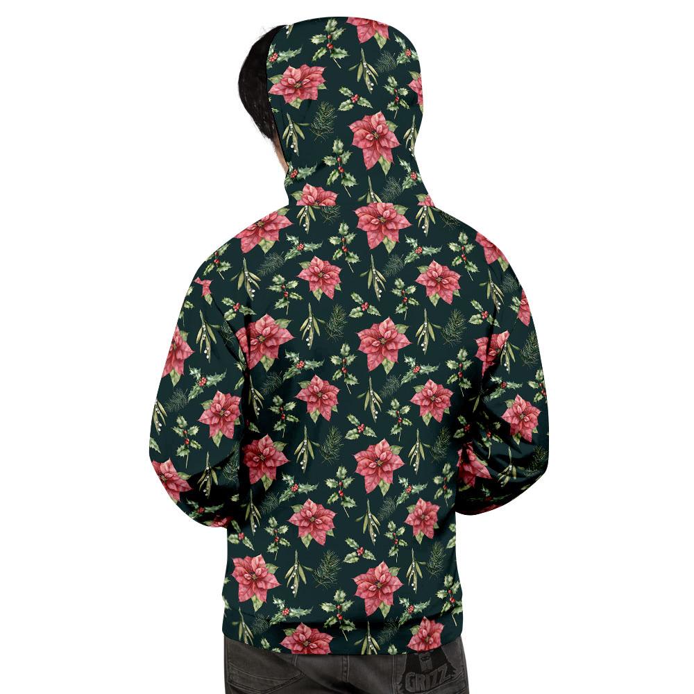 Poinsettia Christmas Watercolor Print Pattern Men's Hoodie-grizzshop