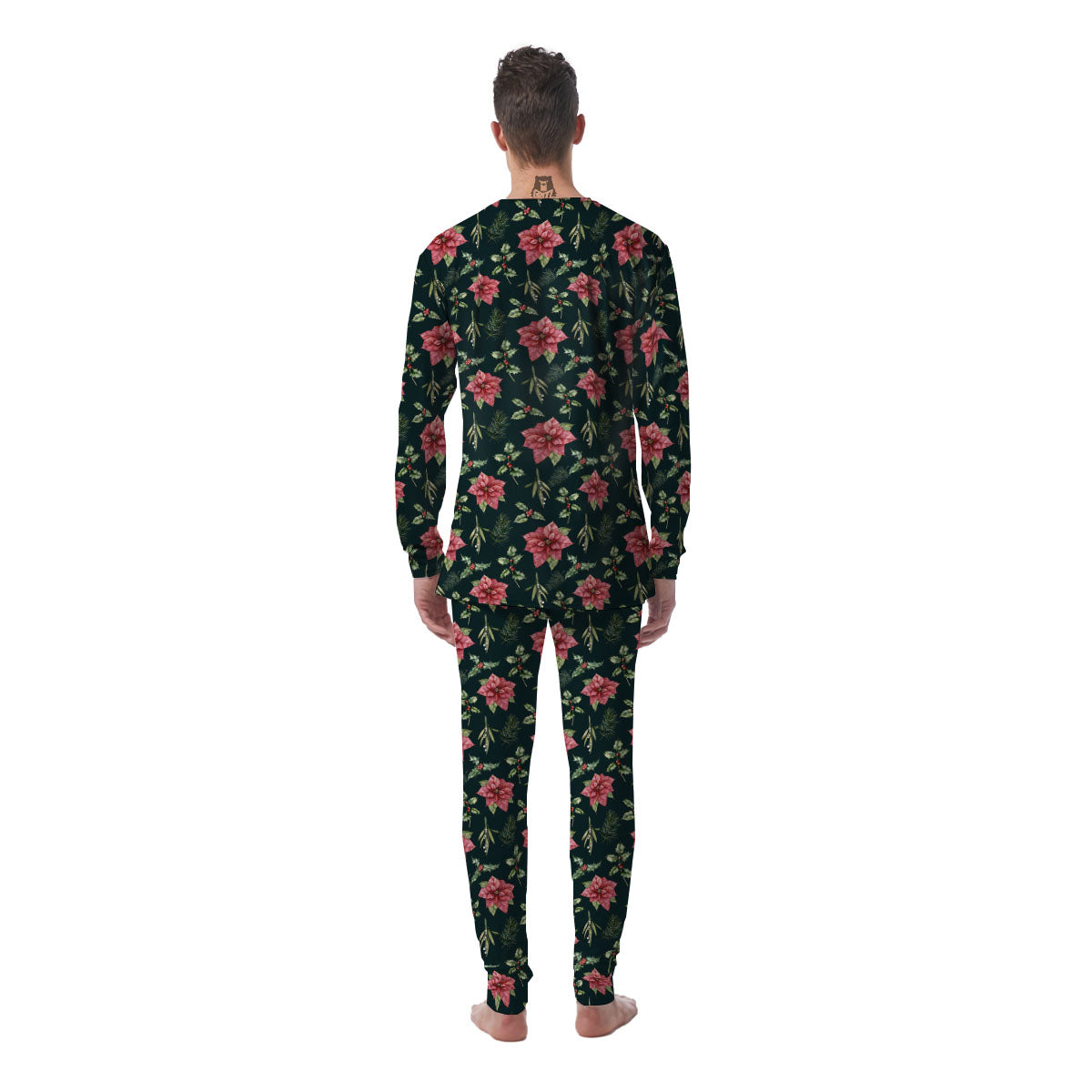 Poinsettia Christmas Watercolor Print Pattern Men's Pajamas-grizzshop