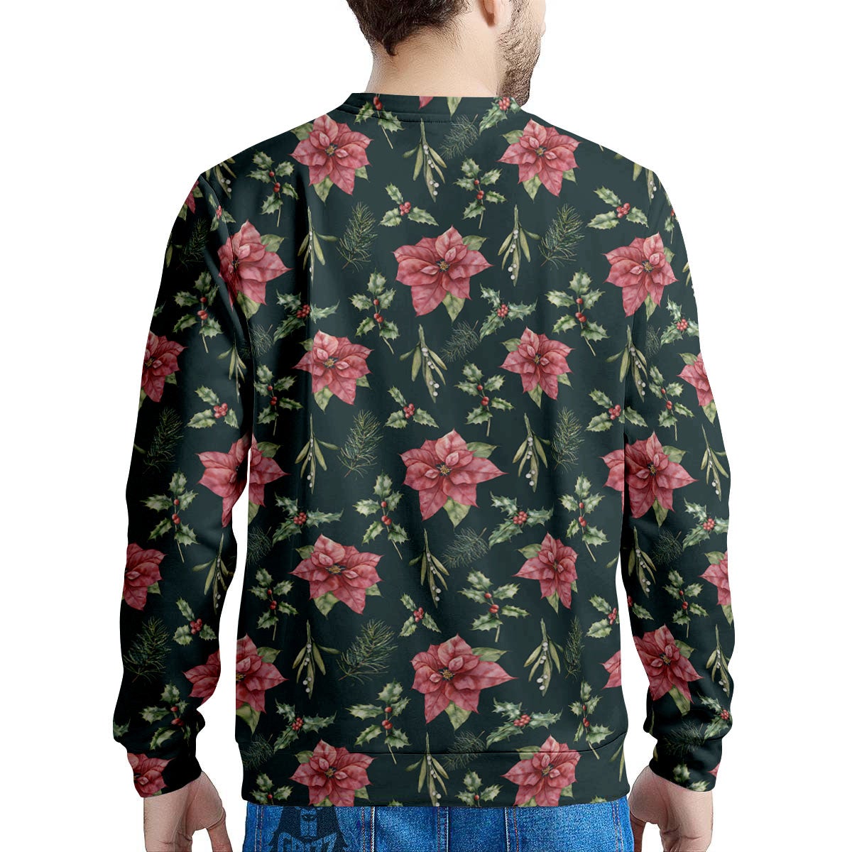 Poinsettia Christmas Watercolor Print Pattern Men's Sweatshirt-grizzshop