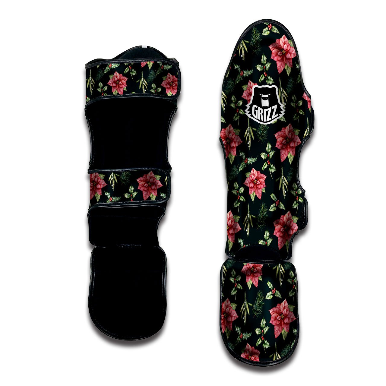 Poinsettia Christmas Watercolor Print Pattern Muay Thai Shin Guards-grizzshop