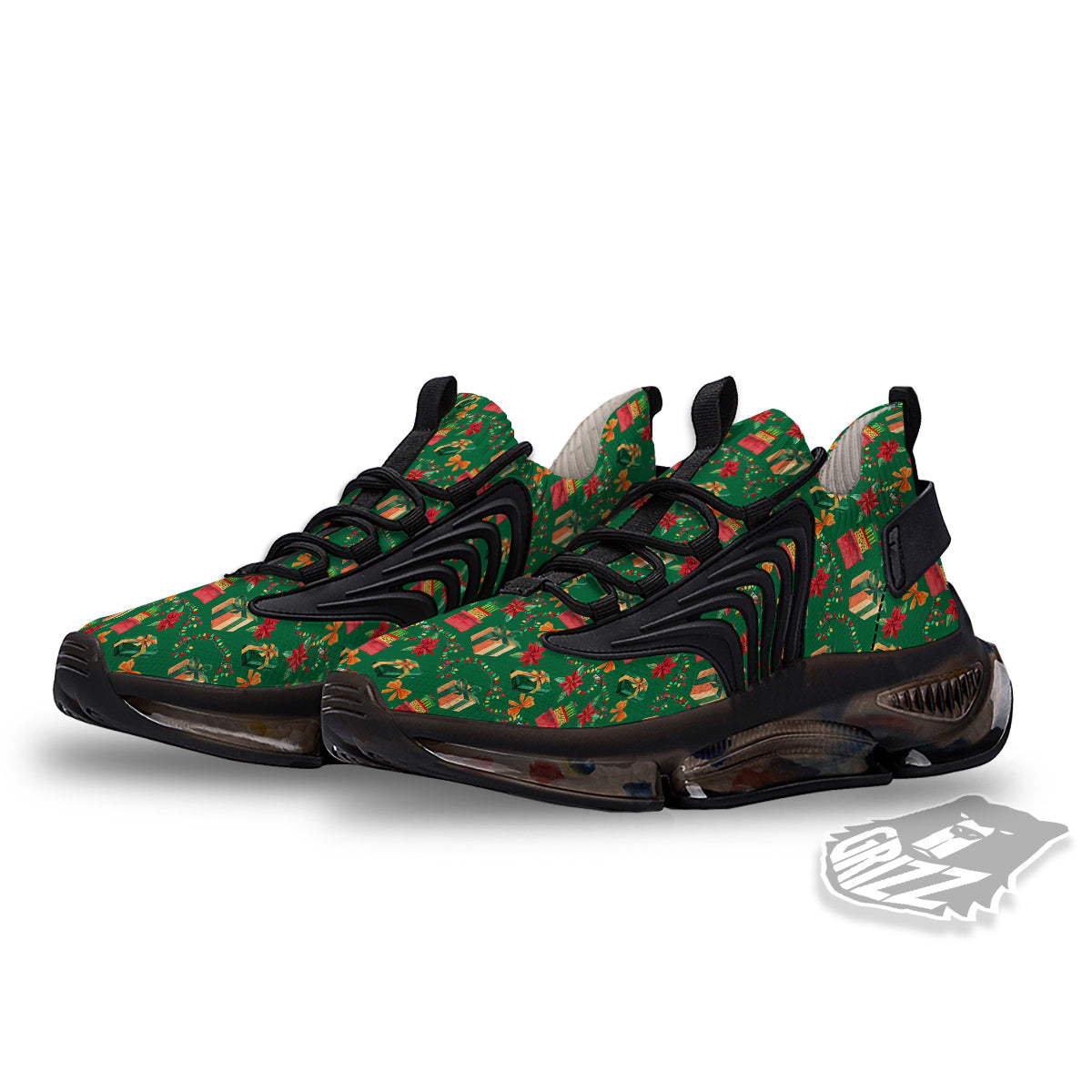 Poinsettia Cute Christmas Print Pattern Black Gym Shoes-grizzshop