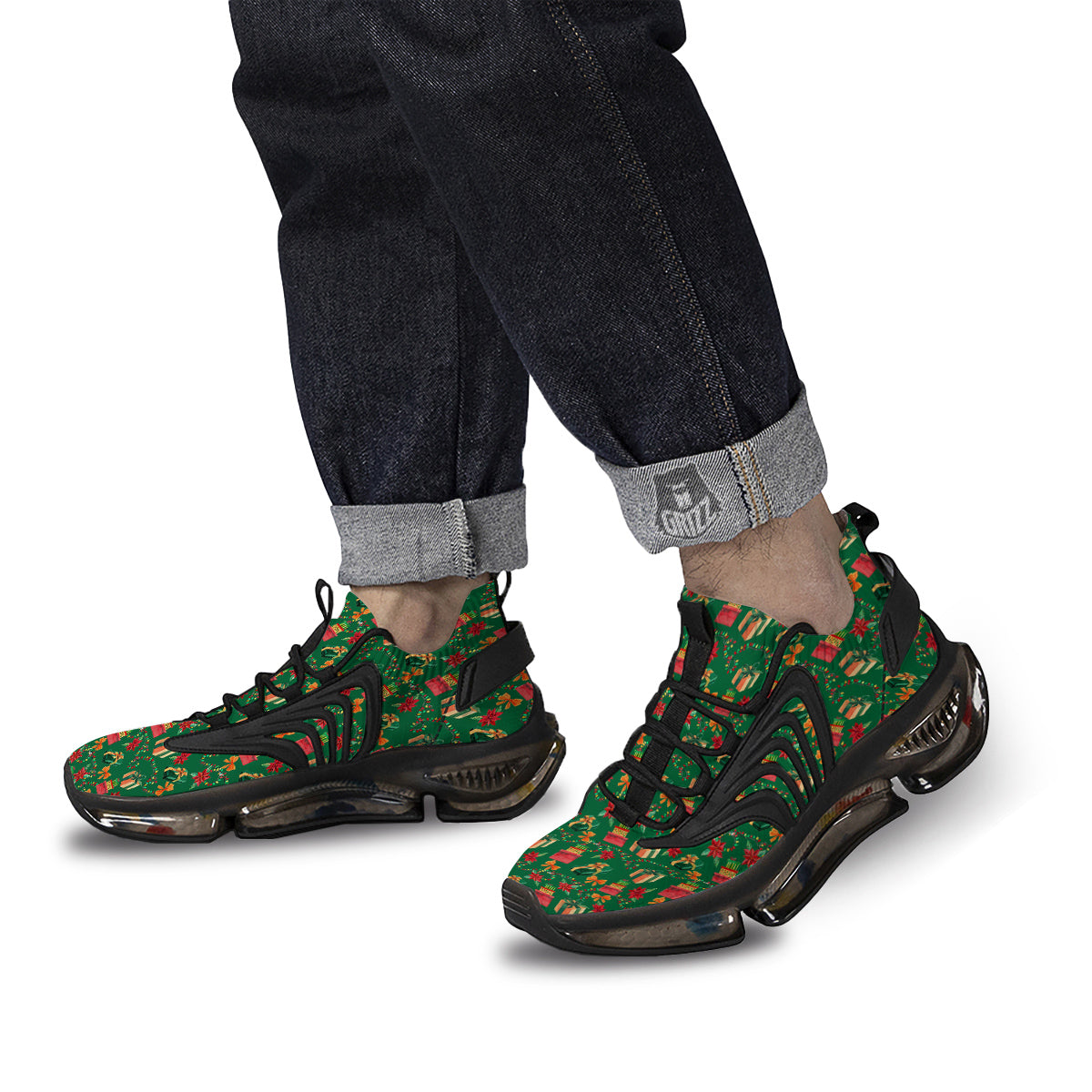Poinsettia Cute Christmas Print Pattern Black Gym Shoes-grizzshop