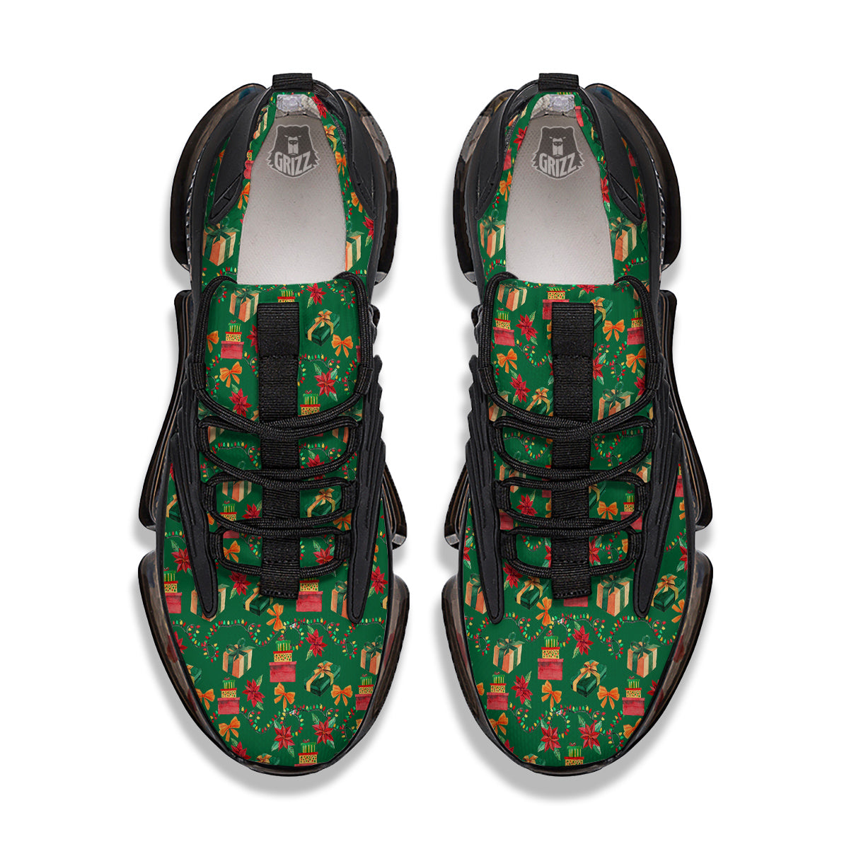 Poinsettia Cute Christmas Print Pattern Black Gym Shoes-grizzshop