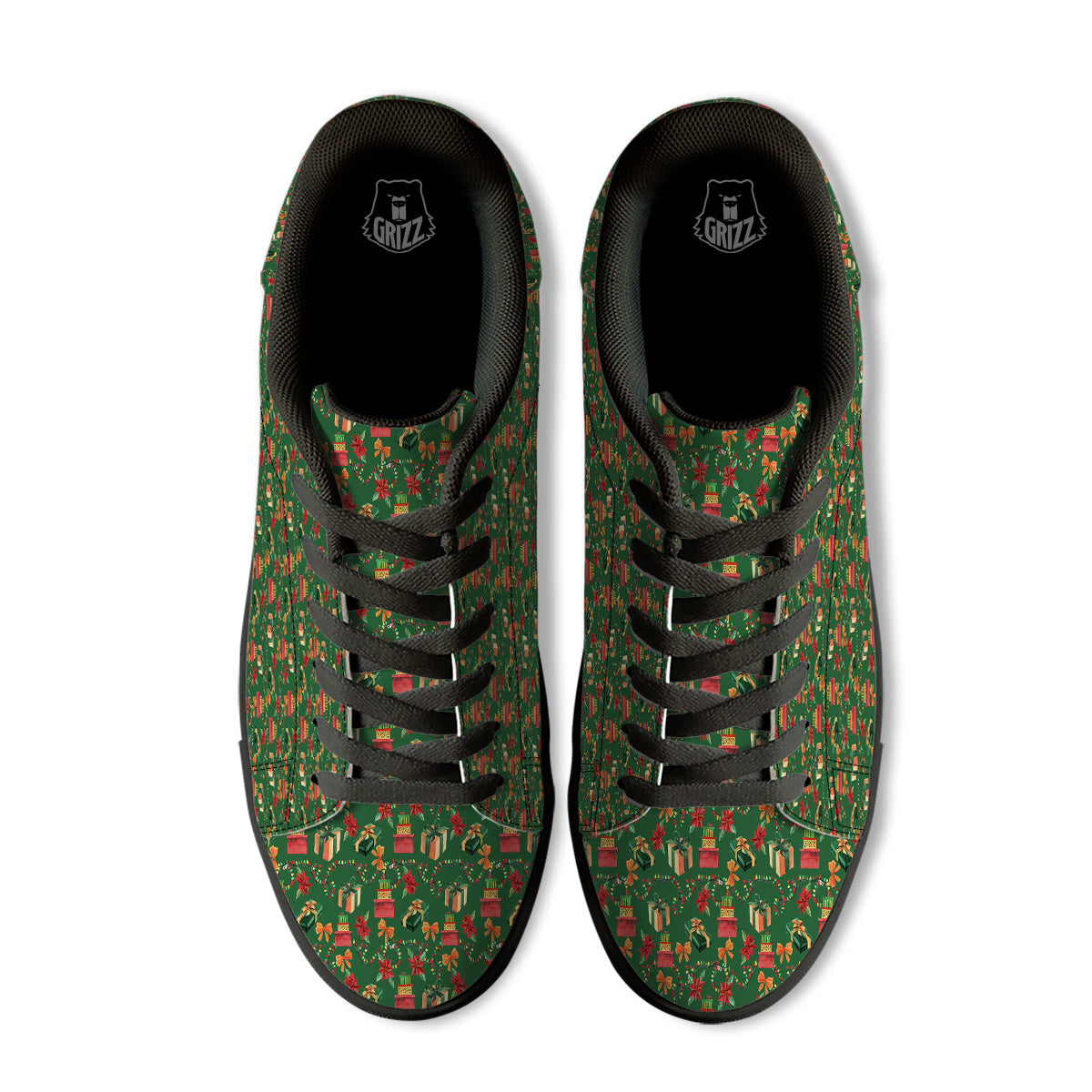 Poinsettia Cute Christmas Print Pattern Black Low Top Sneakers-grizzshop