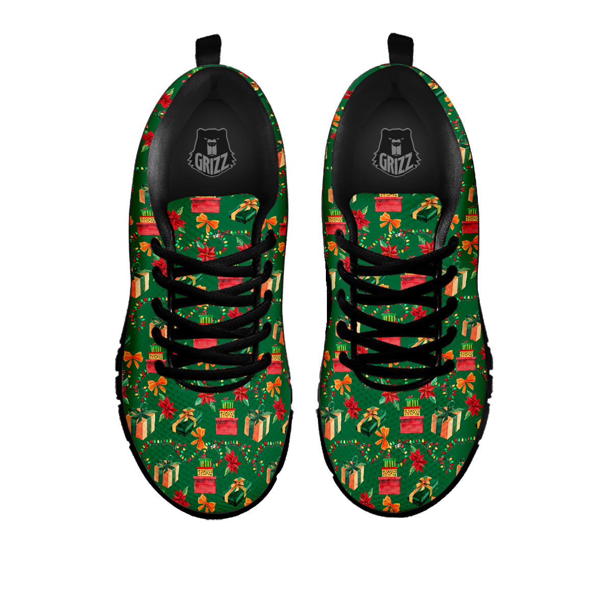 Poinsettia Cute Christmas Print Pattern Black Sneaker-grizzshop
