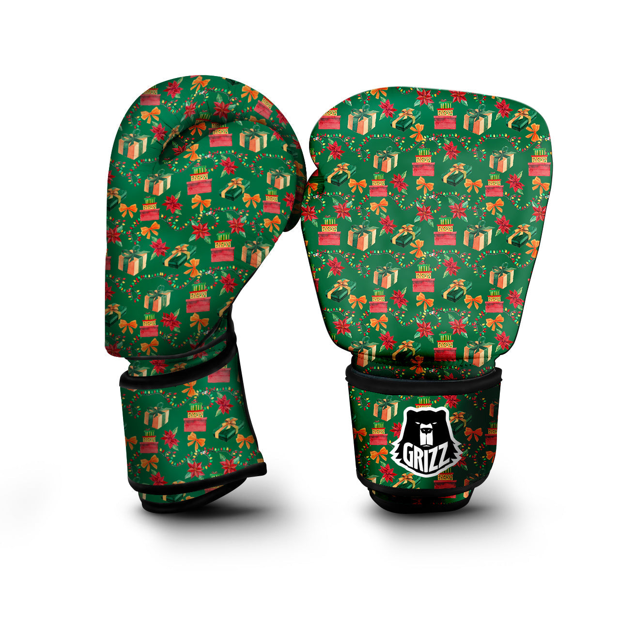 Poinsettia Cute Christmas Print Pattern Boxing Gloves-grizzshop