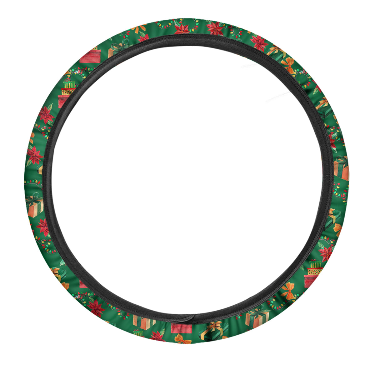 Poinsettia Cute Christmas Print Pattern Car Steering Wheel Cover-grizzshop