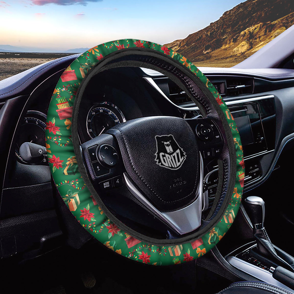Poinsettia Cute Christmas Print Pattern Car Steering Wheel Cover-grizzshop