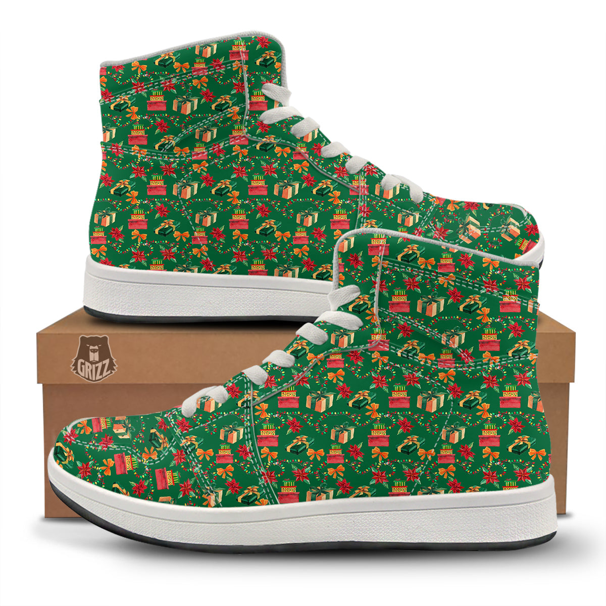 Poinsettia Cute Christmas Print Pattern High Top Sneakers-grizzshop