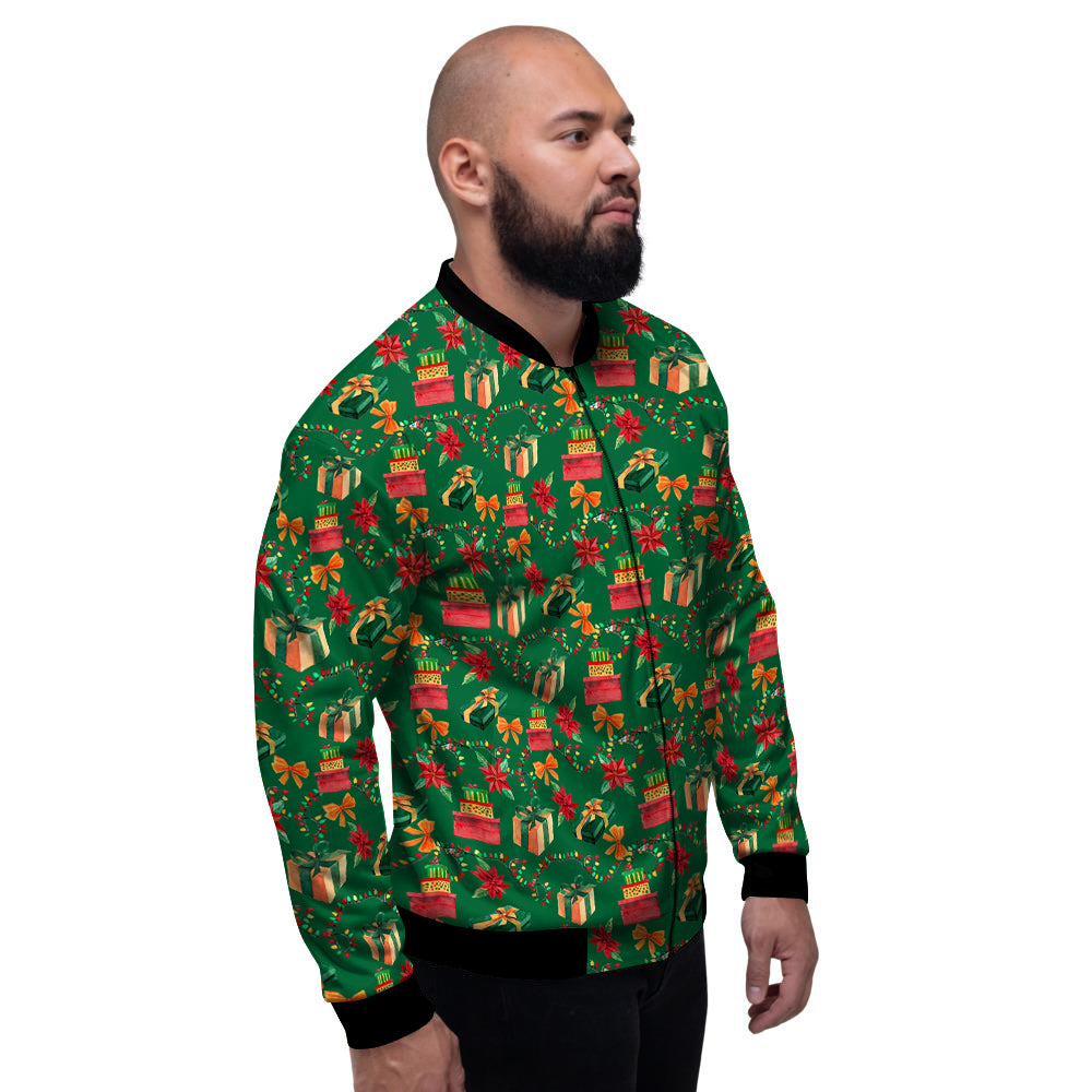 Poinsettia Cute Christmas Print Pattern Men's Bomber Jacket-grizzshop