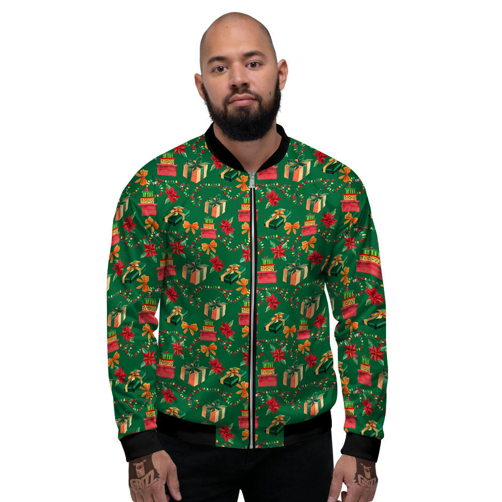 Poinsettia Cute Christmas Print Pattern Men's Bomber Jacket-grizzshop