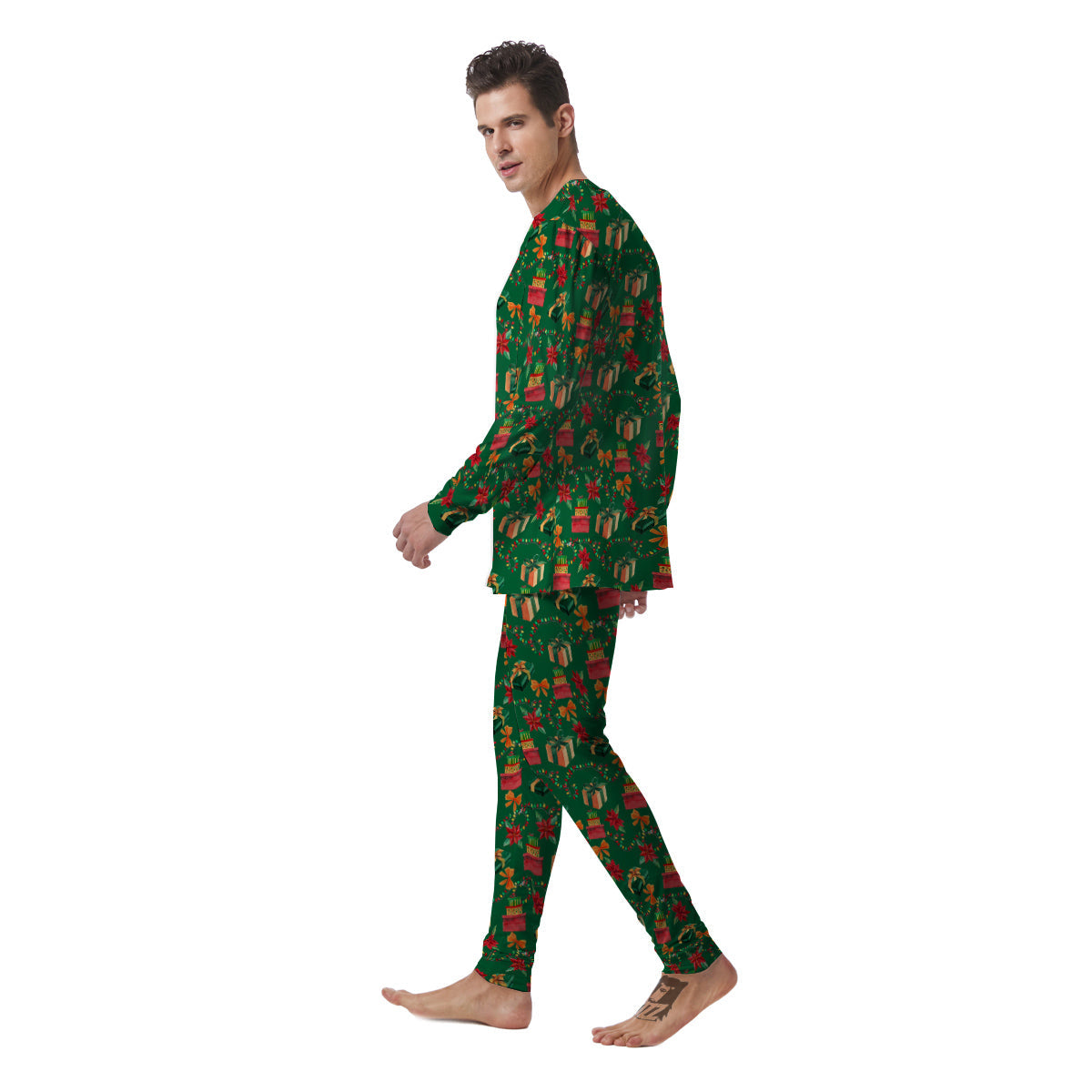 Poinsettia Cute Christmas Print Pattern Men's Pajamas-grizzshop