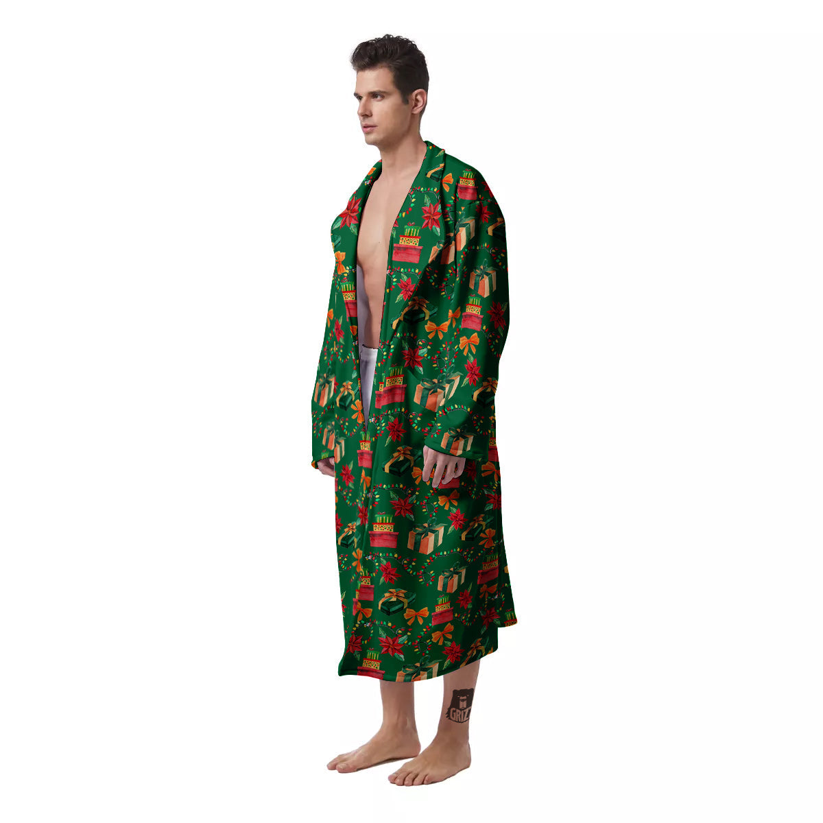 Poinsettia Cute Christmas Print Pattern Men's Robe-grizzshop
