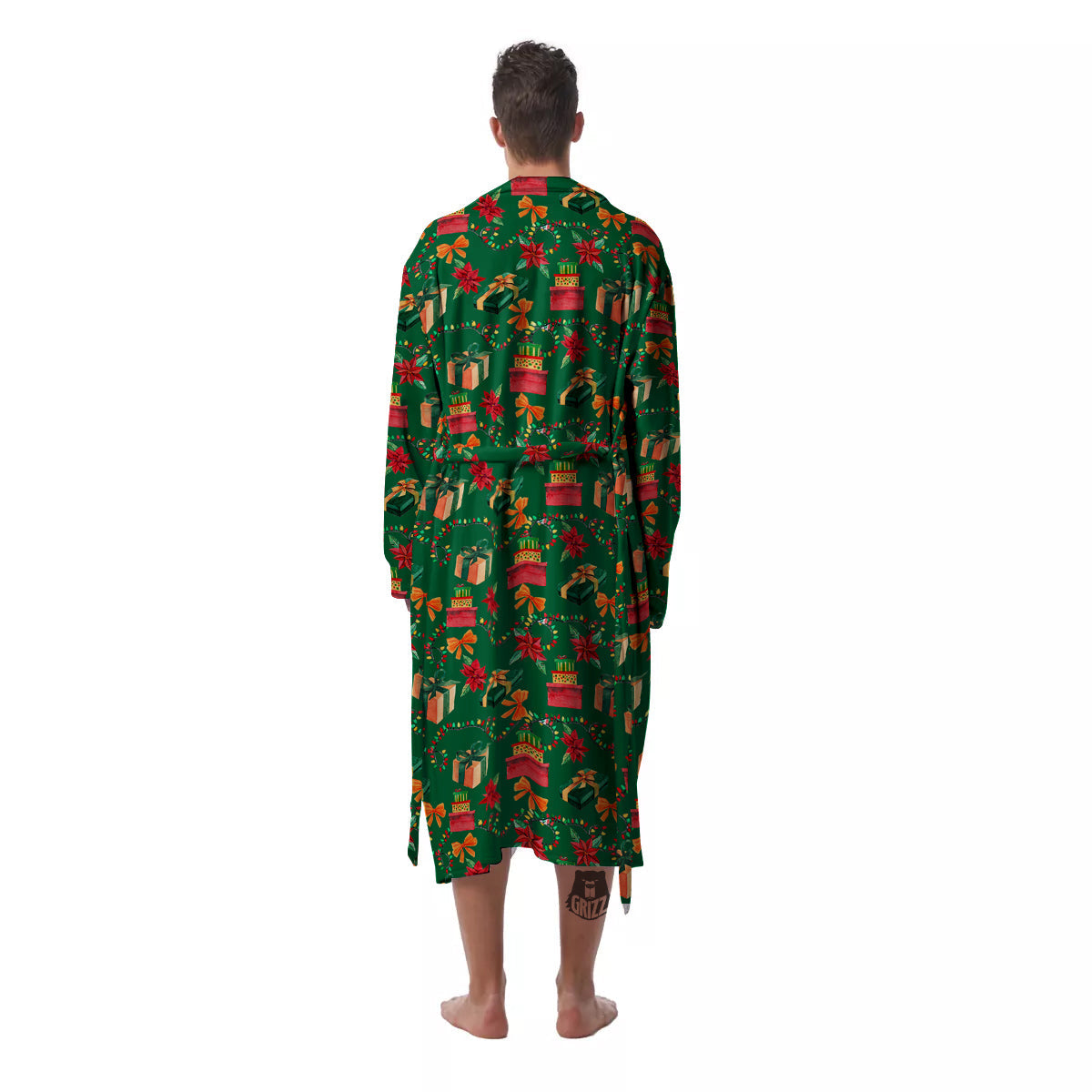 Poinsettia Cute Christmas Print Pattern Men's Robe-grizzshop