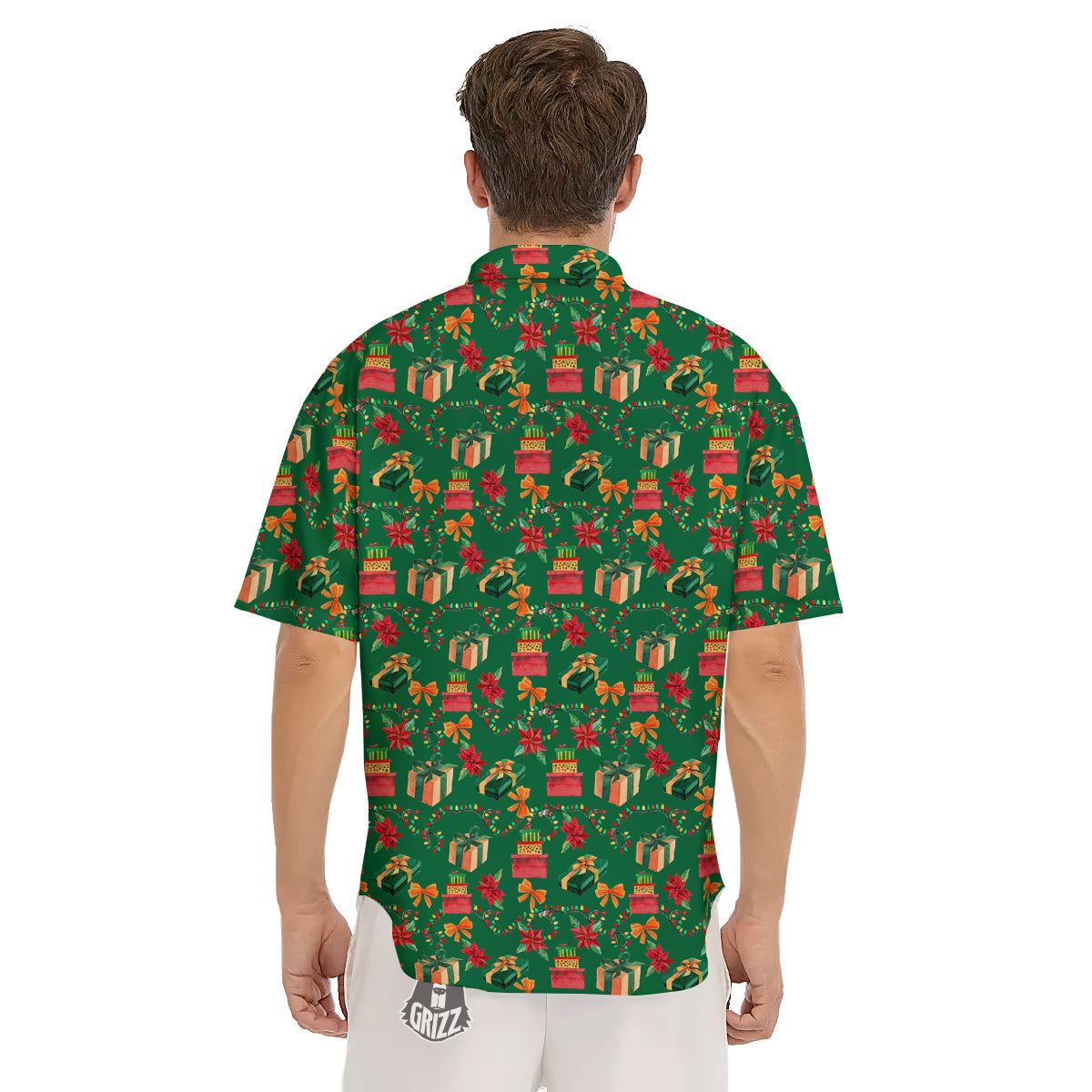 Poinsettia Cute Christmas Print Pattern Men's Short Sleeve Shirts-grizzshop