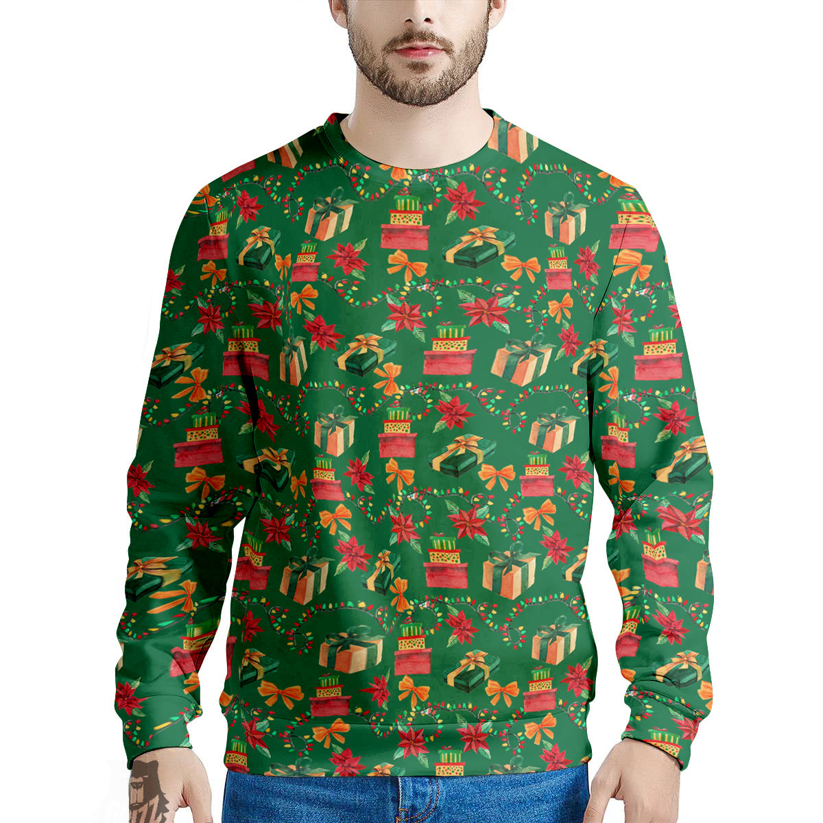 Poinsettia Cute Christmas Print Pattern Men's Sweatshirt-grizzshop