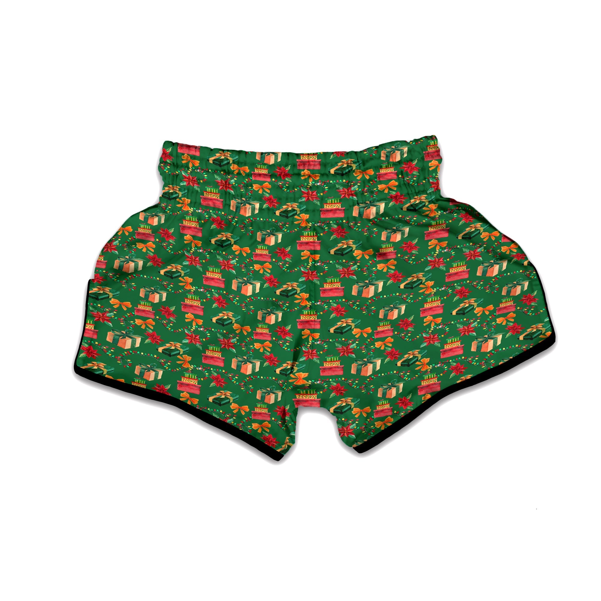 Poinsettia Cute Christmas Print Pattern Muay Thai Boxing Shorts-grizzshop