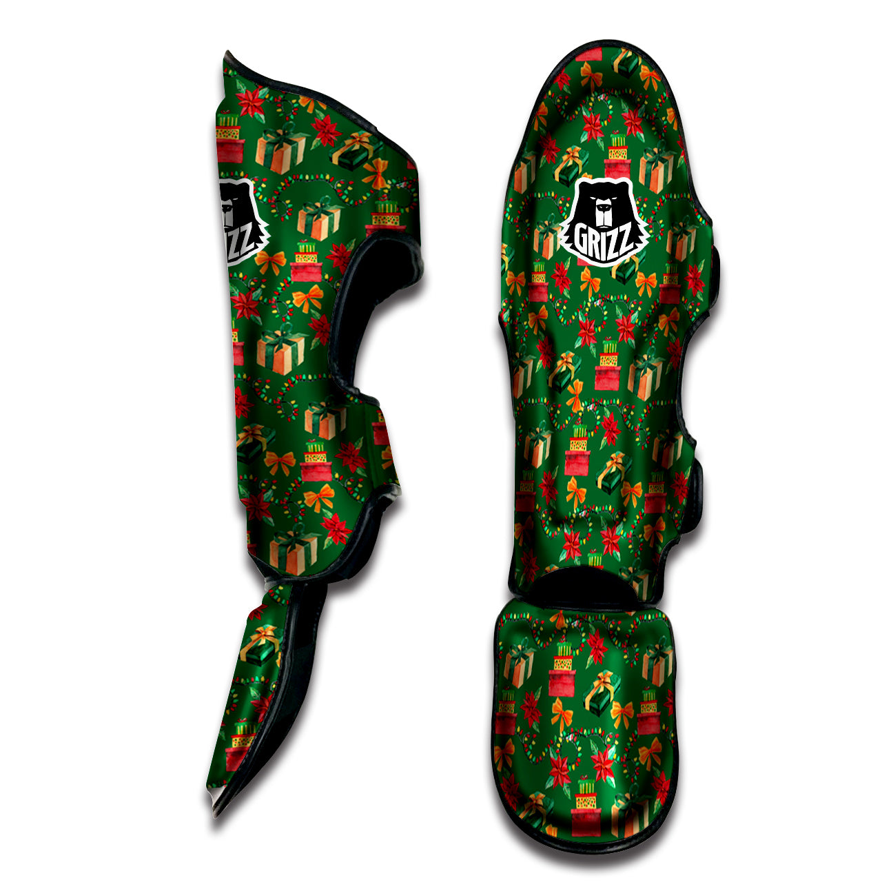 Poinsettia Cute Christmas Print Pattern Muay Thai Shin Guards-grizzshop